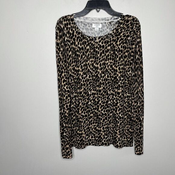 J CREW Womens Leopard-Print Teddie Lightweight Sweater EUC Brown Cotton Small S - Picture 2 of 8